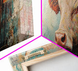 Pastel Bull, bull and bear art, vintage horse art, rustic art, above bed wall art, southwest wall art, Framed Canvas Print