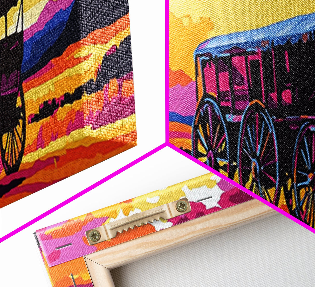 Western Wheels, cowboy painting, rustic wall art, gift idea, farmhouse decor, panoramic art, extra wide art, framed canvas print