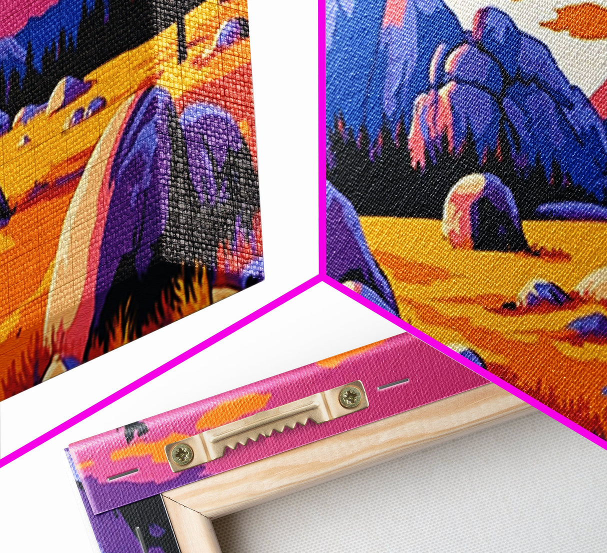 Southwest landscape, sunset painting, Joshua tree art, pink orange wall art, extra wide art, rustic decor, framed canvas print