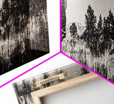 Bison landscape, black and white western painting, rustic decor, extra wide art, smoky mountain art, panoramic painting, framed canvas print