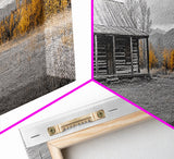 Log Cabin, Fall Art, Rustic Wall Art, Farmhouse Art, Cozy Cabin Art, Landscape Painting, Wabi Sabi Art, Above Couch Art, Framed Canvas Print