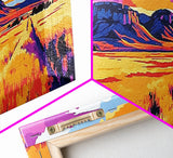 Vibrant mountain, pink orange wall art, Joshua tree art, geometric wall art, panoramic art, framed canvas print, landscape painting