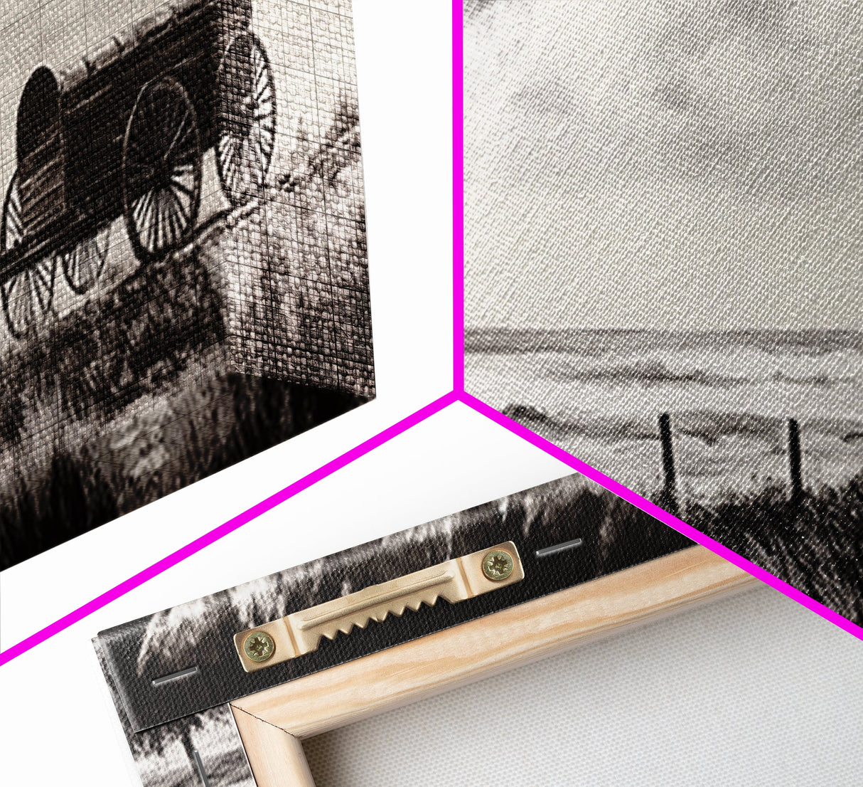 Stormy Wagon, black and white art, moody western painting, rustic decor, farmhouse wall art, extra wide panoramic art, framed canvas print.
