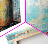 Rustic Tin, wabi sabi art, rustic wall art, teal wall art, farmhouse art, kitchen decor, Framed Canvas Print, above sofa art