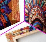 Native American Headdress, cultural art, afrocentric wall art, boho art, sacred geometry wall art, bold color art, framed canvas print, statement art