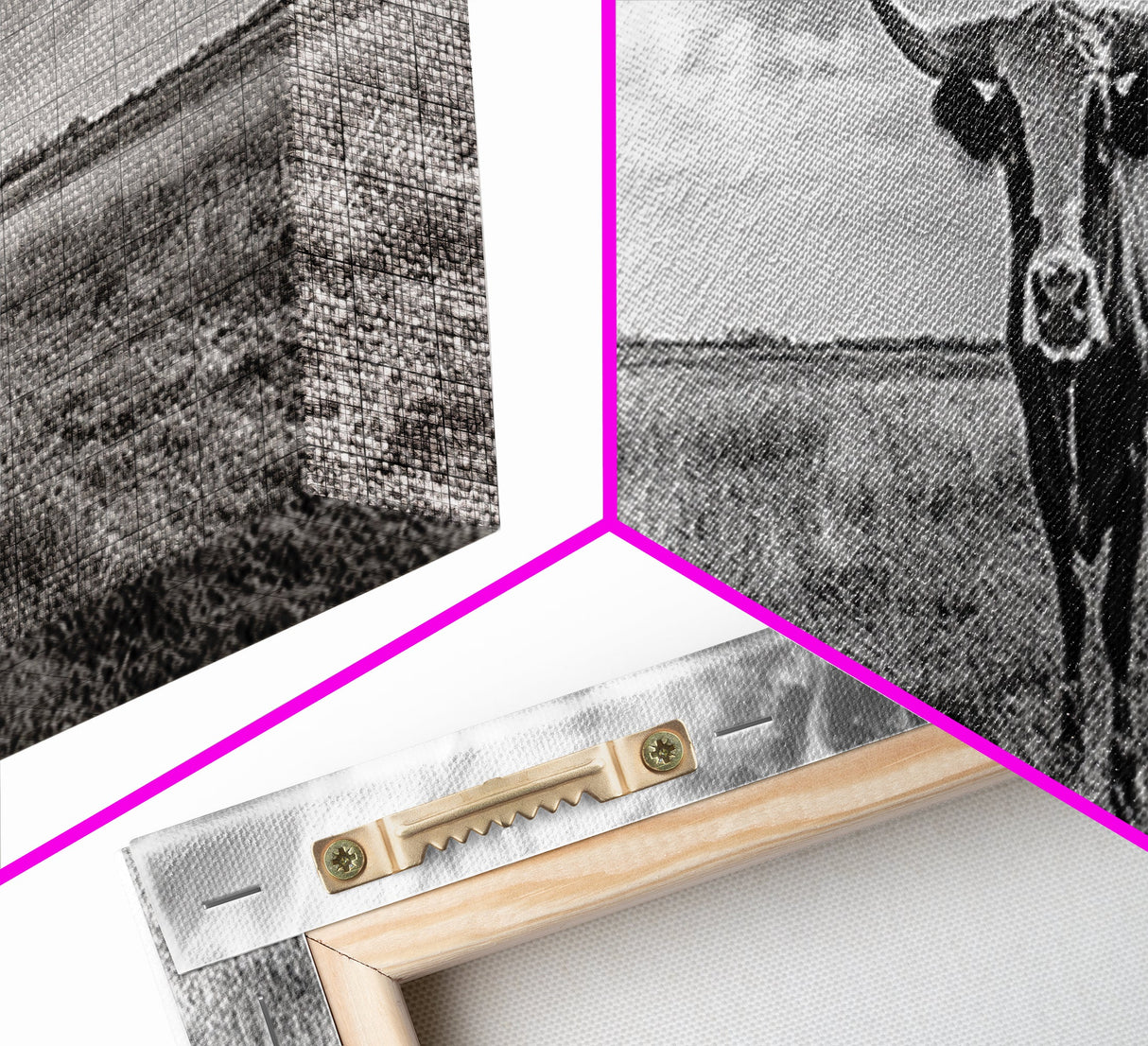 Texas Longhorn, Rustic Wall Art, Canvas Print, Farmhouse Art, Western Decor, Above Bed Art, Extra Wide Art, Moody Black And White Art