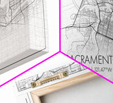 Sacramento City Map, California Art, Map Print, Minimalist Wall Art, Wall Art, Canvas Art, Large Wall Art, Room Décor, Office Prints