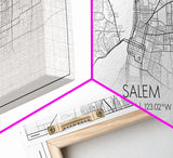 Salem City Map, Oregon Art, Map Print, Minimalist Wall Art, Wall Art, Canvas Art, Country Home Wall Art, Office Décor, First Home Gift