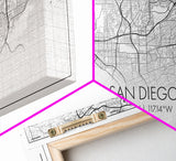 San Diego City Map, California Art, Map Print, Modern Wall Art, Wall Art, Canvas Art, Home Décor Prints, Friendship Gift, Horizontal Art