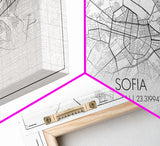 Sofia City Map, Bulgaria Art, Map Print, Modern Wall Art, Wall Art, Canvas Art, European Wall Art, First Home Gift, Boys Bedroom Décor