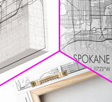 Spokane City Map, Washington Art, Map Print, Modern Wall Art, Wall Art, Canvas Art, Family Room Wall Art, Landscape Art Print, Military Gift
