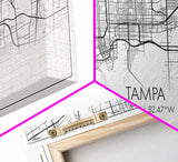 Tampa City Map, Florida Art, Map Print, Modern Wall Art, Wall Art, Canvas Art, New Home Gift Ideas, Tiny House Décor, Family Room Wall Art