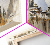 Tiger's Nest Monastery COUNTRY Travel Poster Print, Framed Canvas Print, COUNTRY Travel Art, Wood Framed Art, Wall Hanging, Home Decor