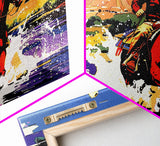 Crossing The Colorado River, Framed Canvas Print, Kitsch Western Wall Art, Colorful Western Painting Original Artwork, Pop Art Painting