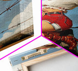 Vintage Cowgirl Pin-Up Art Print, Retro Western Framed Canvas, Classic Pin-Up Girl in Cowboy Hat and Boots, Unique Wall Decor