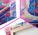 Blue and Pink Cowboy Boots with Floral Background - Framed Canvas Print, Rustic Western Wall Art, Vibrant Boot Art for Home Decor