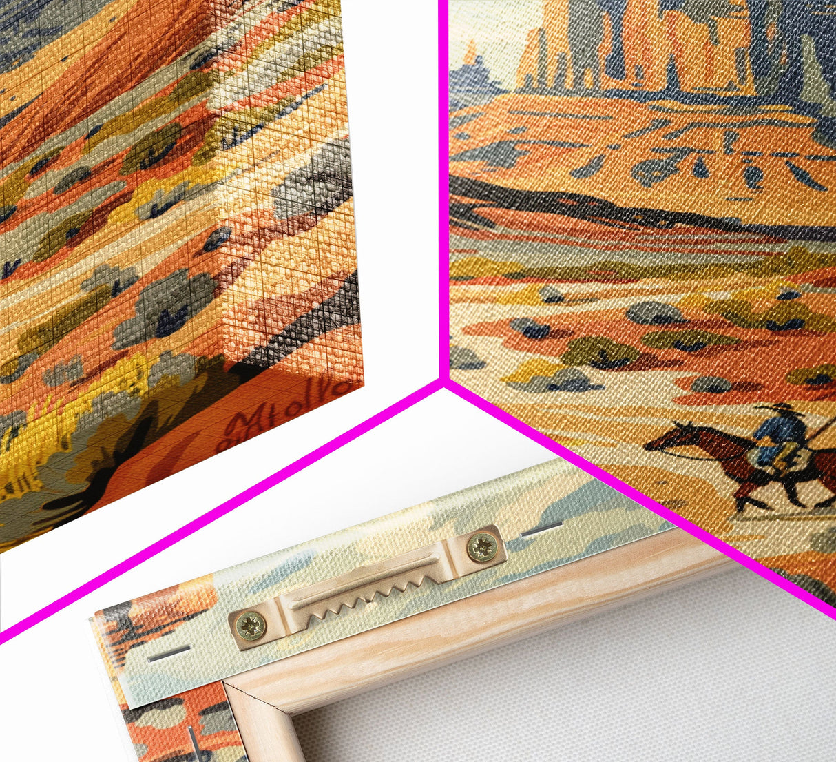 Cowboy in Southwestern Desert Landscape - Framed Canvas Print, Western Wall Art, Desert Scene Art, Cactus Decor for Living Room