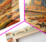 Cowboy in Southwestern Desert Landscape - Framed Canvas Print, Western Wall Art, Desert Scene Art, Cactus Decor for Living Room