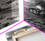 Train Journey Through the Desert Black and White Photography - Framed Canvas Print, Railroad Art, Rustic Train Wall Art Decor