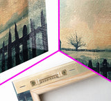 Winter Farmhouse in Snowy Landscape, Framed Canvas Print, Minimalist Wall Art, Living Room Art, Bedroom Decor, Winter Scene