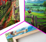 Green Tractor and Red Barn with Farm Animals, Vibrant Rural Art, Framed Canvas Print, Country Wall Decor, Living Room Decoration