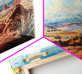 Cowboy Resting with Horse in Desert Landscape, Classic Western Art, Framed Canvas Print, Rustic Wall Decor, Living Room Decoration