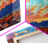 Road Through Desert at Sunset, Colorful Southwestern Art, Framed Canvas Print, Boho Wall Decor, Rustic Living Room Art, Desert Scene