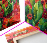 Bright Desert Flowers and Cacti with Mountains, Vibrant Framed Canvas Print for Home, Boho Wall Art, Nature Lover's Decor
