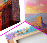 Cowboy Overlooking Monument Valley, Farmhouse Style Framed Canvas Print for Bedroom Wall Art, Rustic Home Decor, Scenic Western Landscape