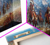 Native American Warriors Riding Through Snow-Capped Mountains, Ideal Wall Art, Framed Canvas Print Living Room Bedroom Decor, Historical Art