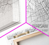 Warsaw City Map, Poland Art, Map Print, Modern Wall Art, Wall Art, Canvas Art, European wall Art, First Home Gift, Wall Décor, Office Prints