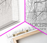 Worcester City Map, Massachusetts Art, Map Print, Modern Wall Art, Wall Art, Canvas Art, Dining Room Décor, Boho Wall Art, Prints Wall Art