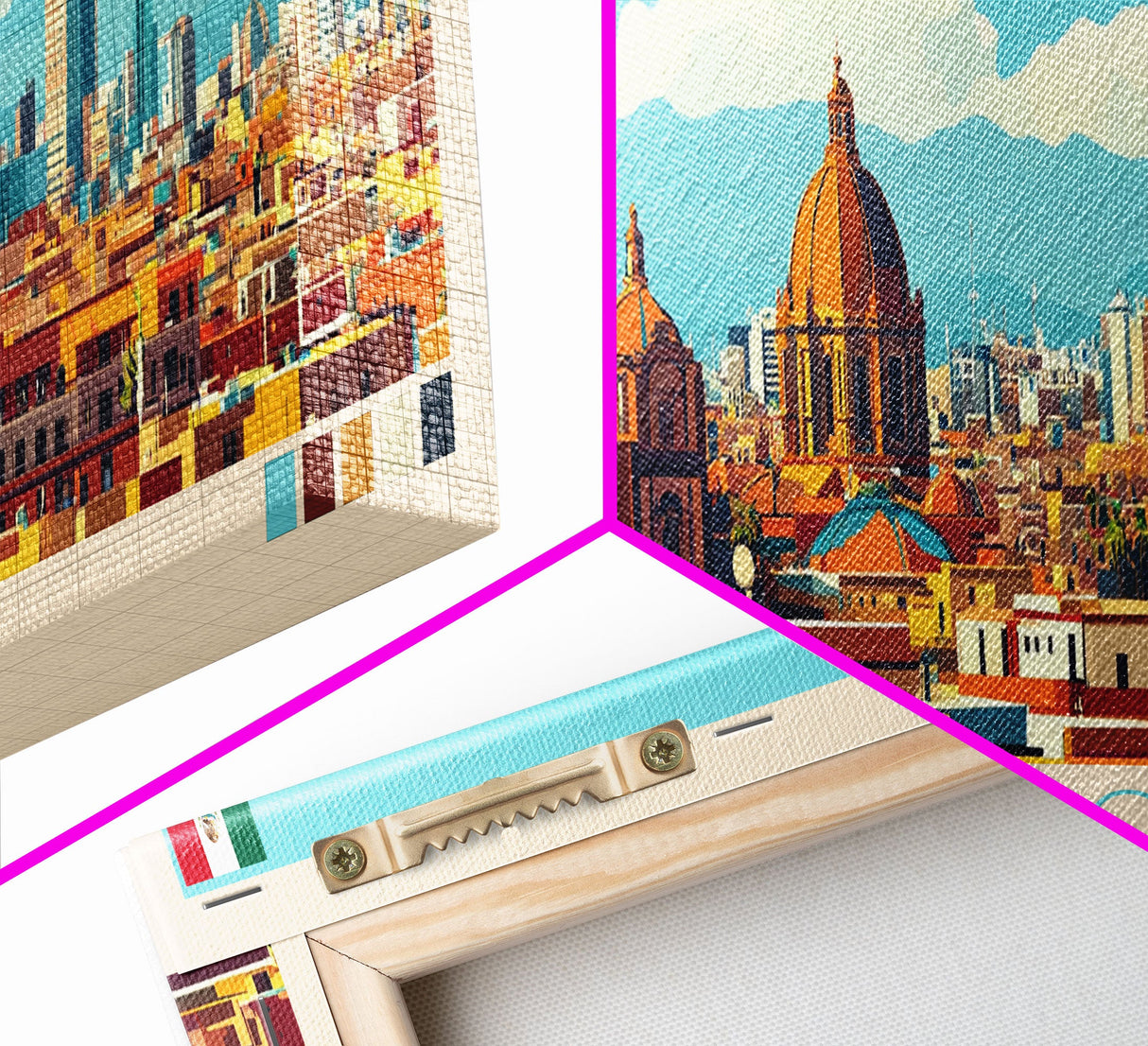 Centro, Mexico Panoramic Travel Poster Canvas Print, Centro, Mexico Painting, Mexico Art, Centro Travel Art, Guest Room Painting