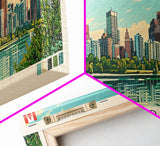 Calgary, Canada Panoramic Canvas Print, Calgary, Canada Painting, Canada Art, Calgary Travel Poster, Travel Art, Guest Room Painting