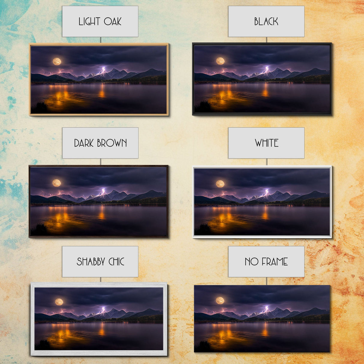 Full moon canvas print, Lightning storm over a mountain lake at night, cool wall art, awesome wall art