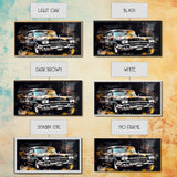 Vintage Car Wall Decor, Retro Car Wall Art, Garage Wall Art, Grunge Art, Panoramic Wall Decor, Canvas Print, Wall Art, Framed Canvas Art