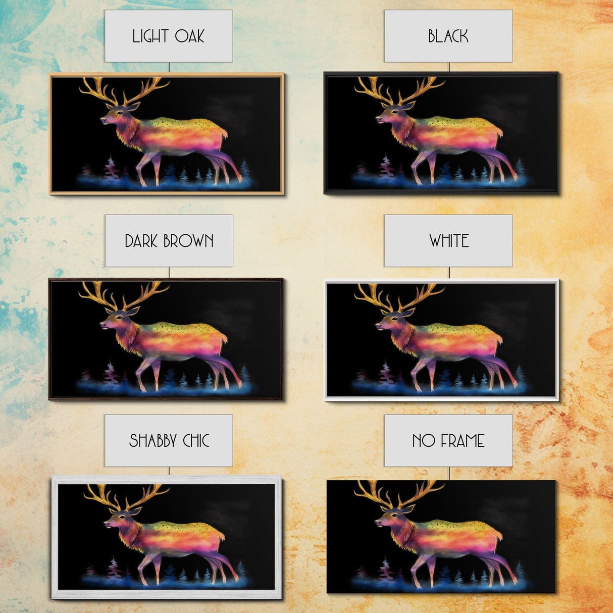 Abstract Stag Wall Art, Animal Art Print, Colorful Art, Watercolor Wall Art, Panoramic Wall Decor, Canvas Print, Wall Art, Framed Canvas Art