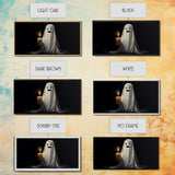 Silly Ghost Holding A Candle, Framed Canvas Print, Dark Academia Wall Art, Victorian Oil Painting Style Halloween Wall Art, Ghost Print
