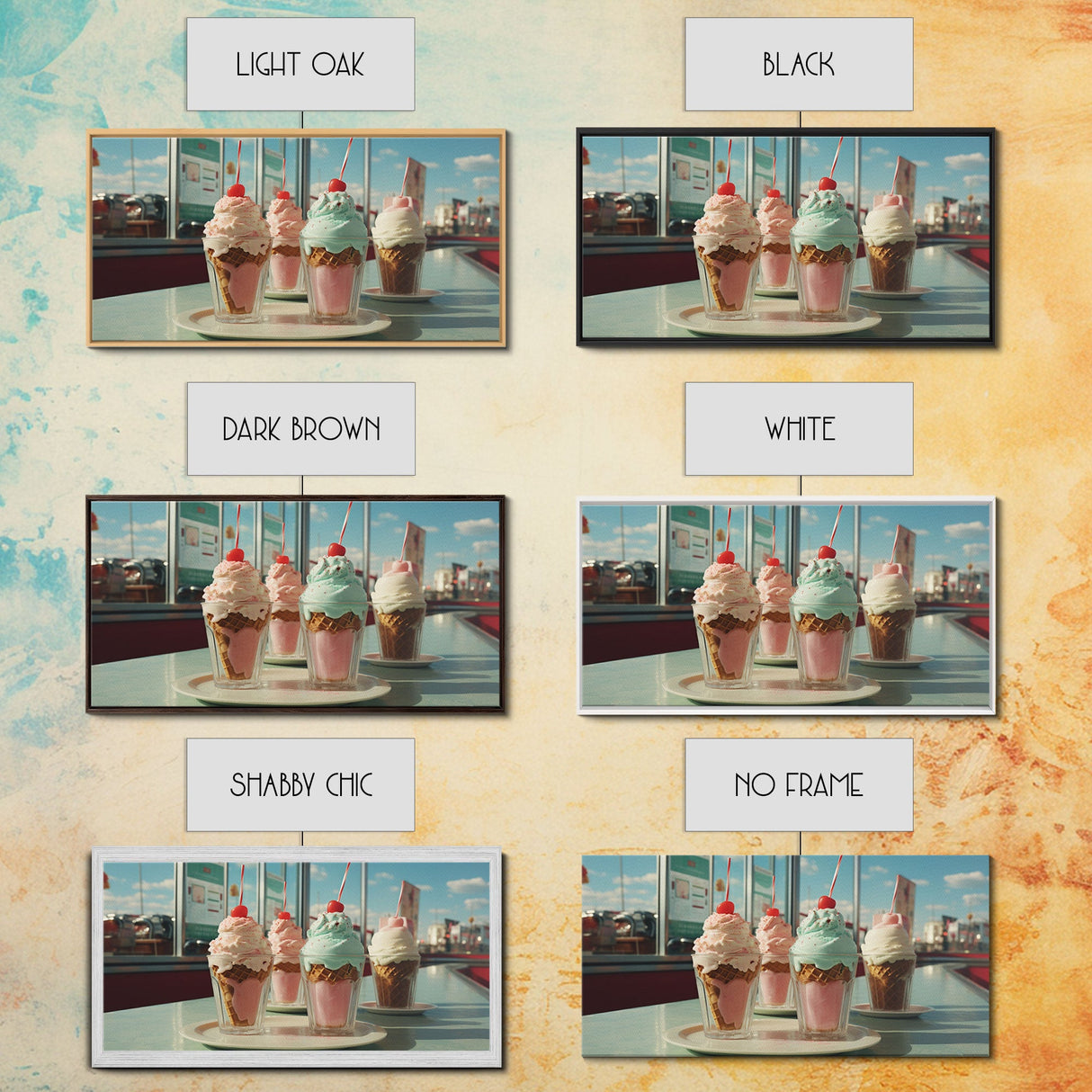 Ice Cream Shop Decor, Framed Canvas Print, Cute Nursery Decor, Retro Ice Cream Parlor Wall Art