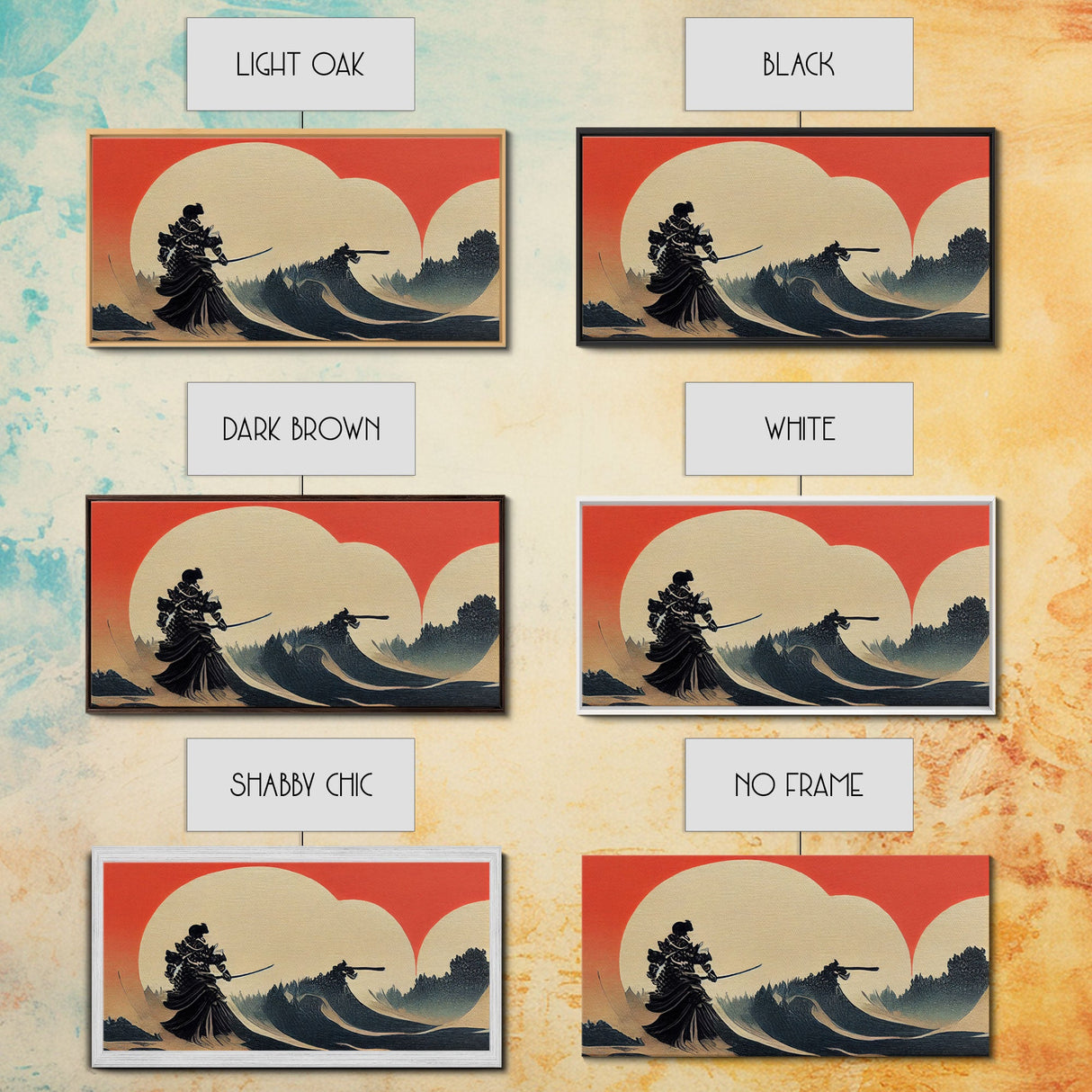Japanese Samurai Fighting A Tidal Wave, ready to hang canvas print wall art, framed canvas wall art, mancave decor