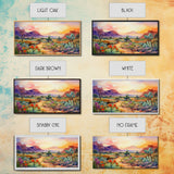 Southwestern Desert Landscape Print, Floral Print, Framed Canvas Art, Vibrant Cactus Desert Art, Mid-Century Modern, Pastel Desert Art