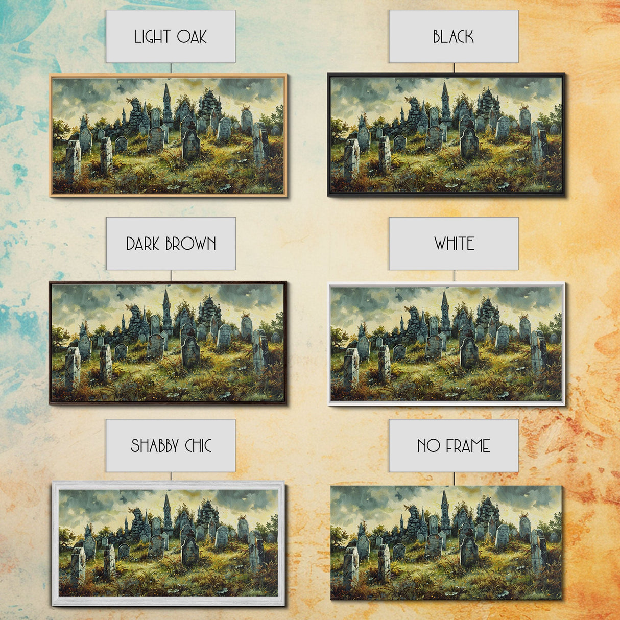 Haunted Cemetery Halloween Prop Framed Canvas Print | Spooky Season | Spooky Wall Art | Halloween Decor | Creepy Art Prints