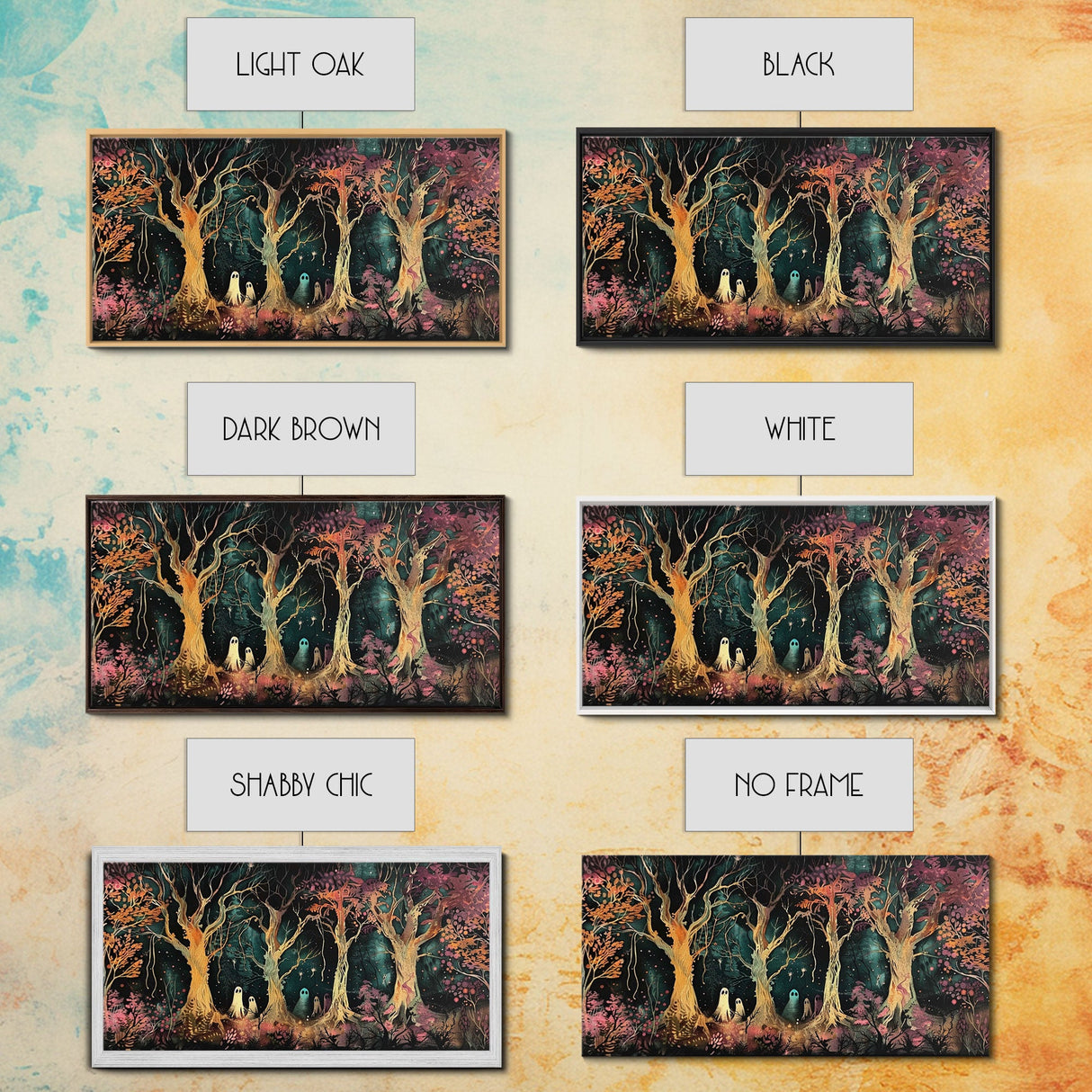 Spooky Ghosts in The Trees | Framed Canvas Print | Spooky Season | Creepy Art | Dark Academia | Halloween Products | Halloween Prop