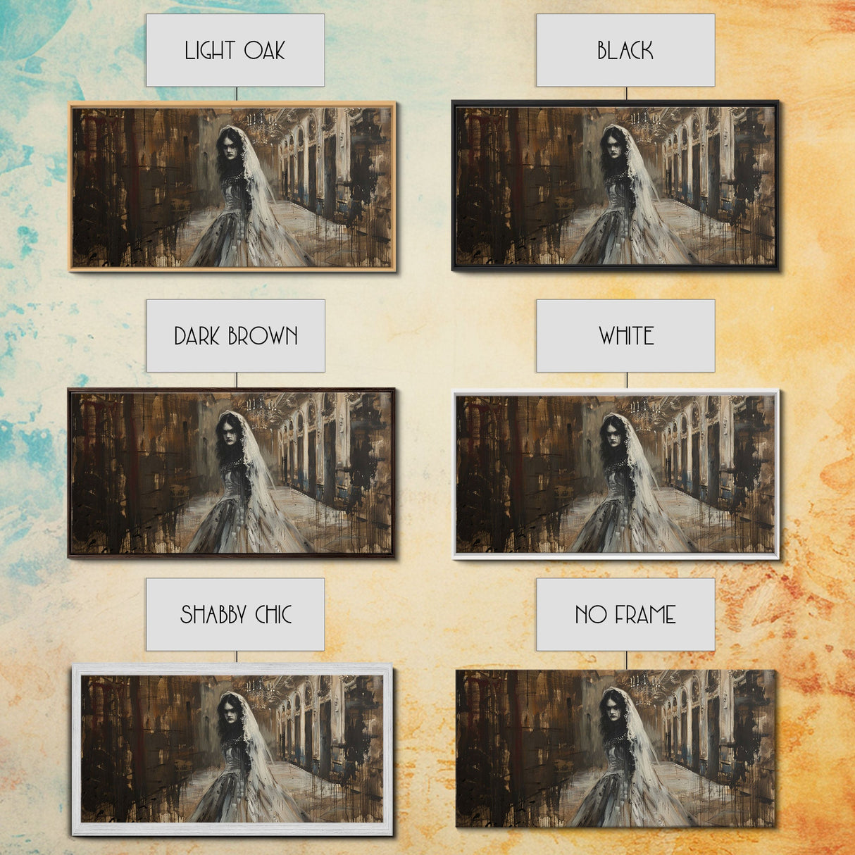 Ghostly Bride, Haunted Wedding, Framed Canvas Print, Spooky Wall Art, Halloween Decor