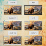 Powerful Bison in Mountain Valley, Framed Canvas Print, Ideal for Living Room Art, Nature Inspired Wall Art, Bedroom Decoration