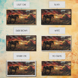 Dark Horse at Sunset with Barn, Stunning Abstract Art, Framed Canvas Print, Boho Wall Art, Bedroom Decor, Unique Home Decoration