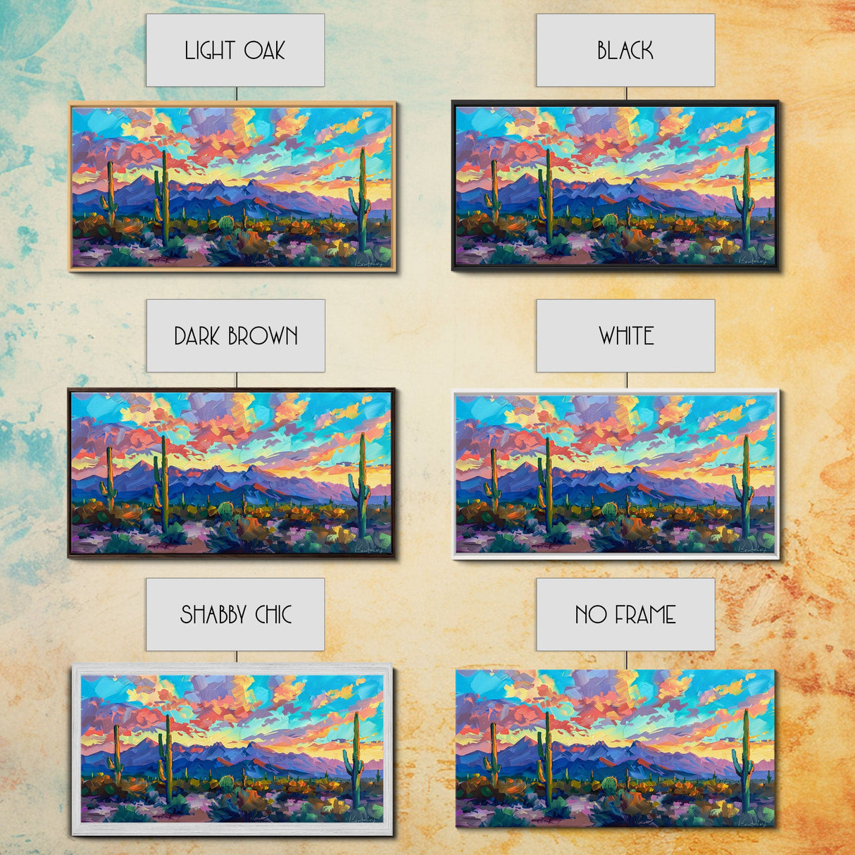Expansive Desert Landscape at Sunset, Colorful Southwestern Art, Framed Canvas Print, Boho Living Room Wall Decor, Desert Scene