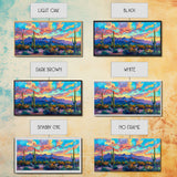 Expansive Desert Landscape at Sunset, Colorful Southwestern Art, Framed Canvas Print, Boho Living Room Wall Decor, Desert Scene