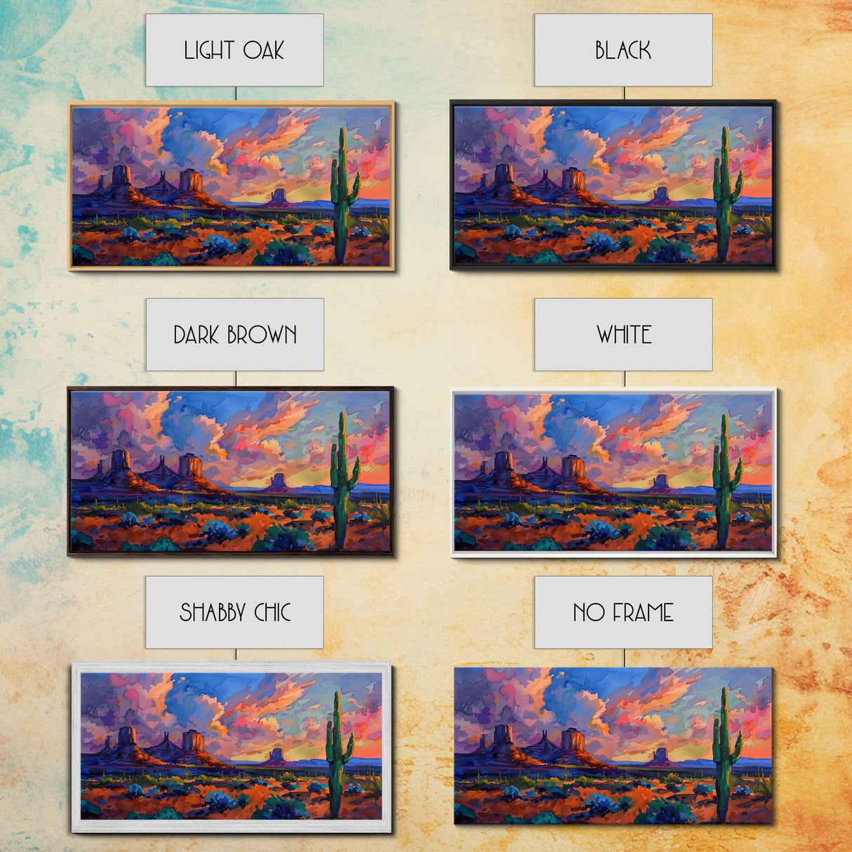 Radiant Mountain Sunset with Saguaro Cacti, Framed Canvas Print for Living Room Art, Perfect for Boho and Southwestern Decor