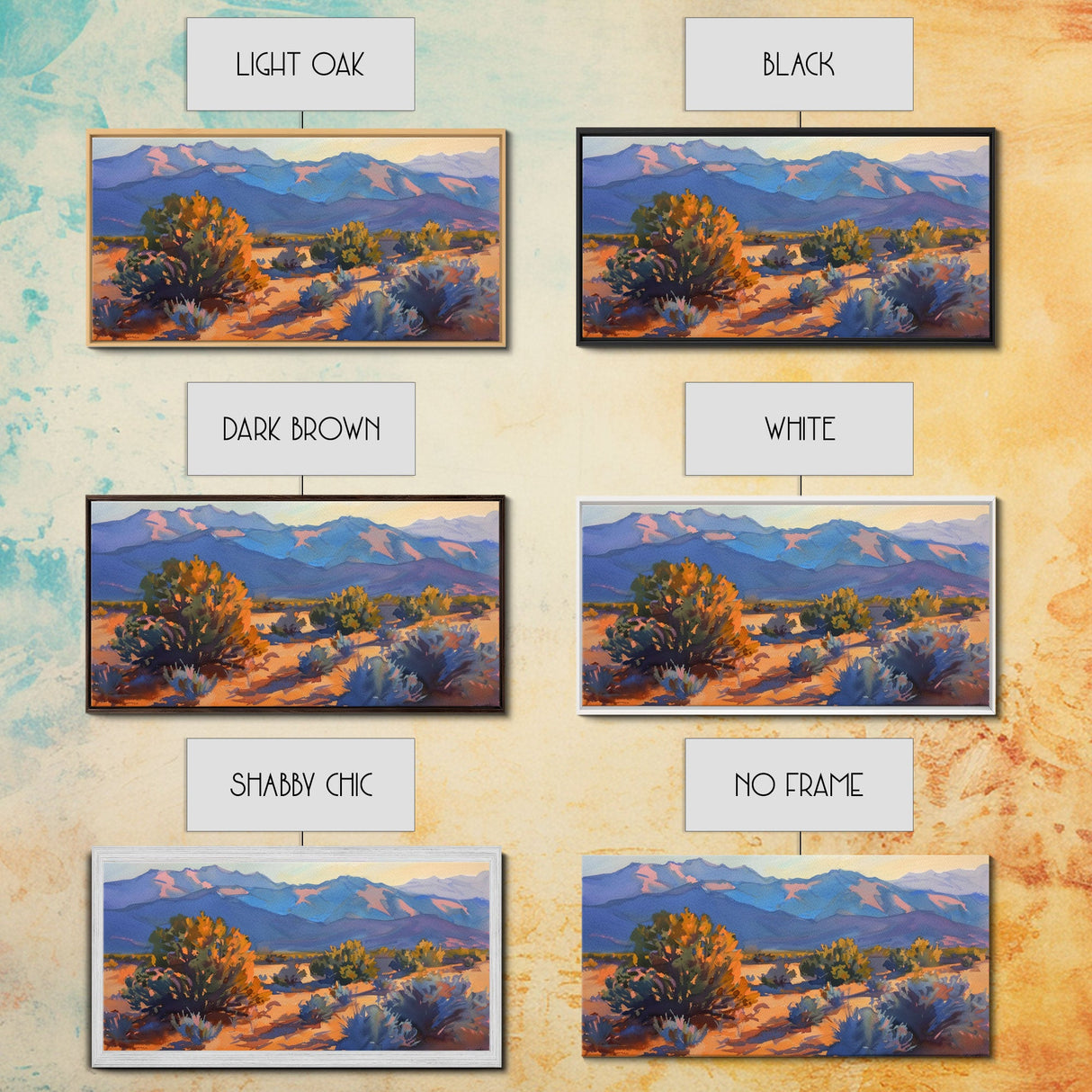 Serene Desert Landscape with Mountains, Beautiful Living Room Art, Framed Canvas Print, Farmhouse Style, Rustic Wall Decor
